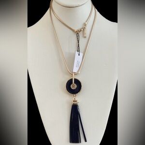 White House Black Market Black and Gold Tassel Reversible Necklace
